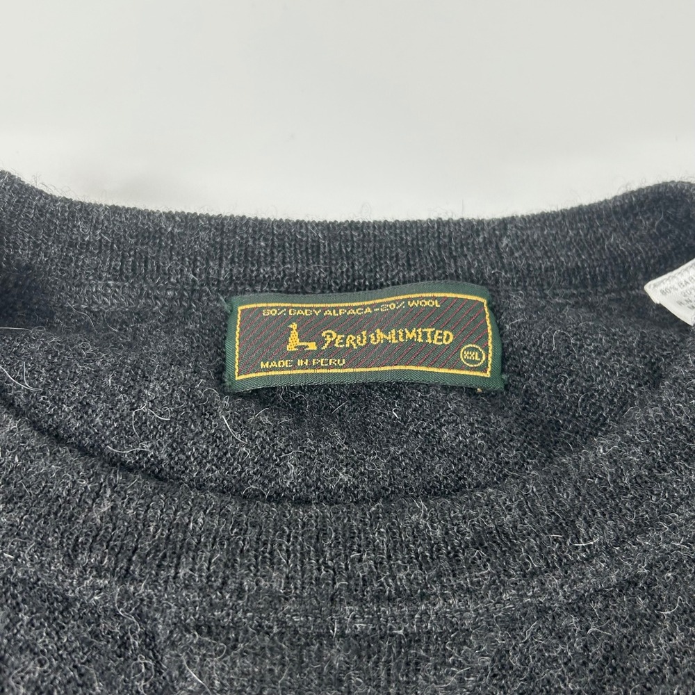 Peru Unlimited Mens XXL Baby Alpaca Wool Crewneck Sweater Charcoal Gray Knit Top - Picture 2 of 8